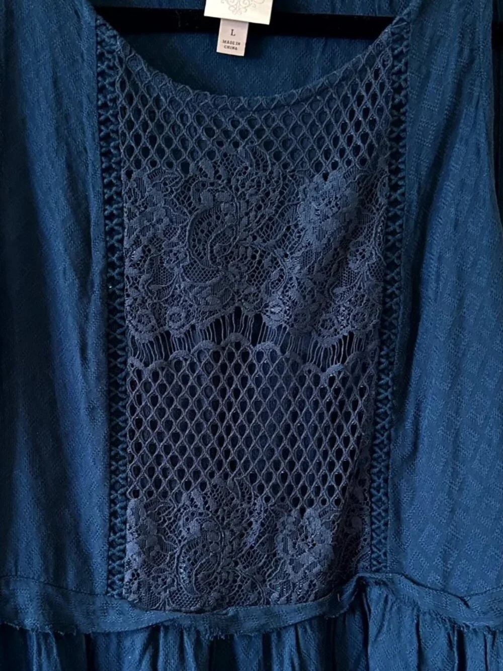 Knox Rose Womens L Deep Blue Tiered Tank Top Lace Detail Sleeveless Blouse - Picture 5 of 5